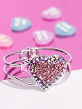 Rhinestone Pink Heart Hinge Bracelet